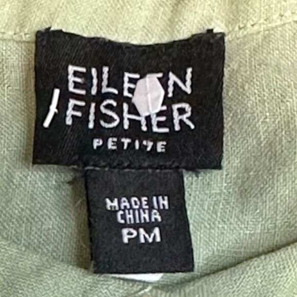 EILEEN FISHER Women’s Green Mandarin Collar 100% Linen Button-Up Shirt Petite Me - Picture 5 of 7